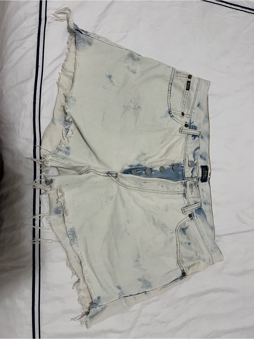 High-Rise Distressed Light Wash Polo denim Shorts